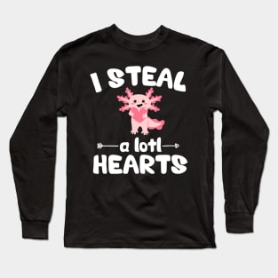 Axolotl Lover Funny Valentines Day Kawaii Anime Steal Hearts Long Sleeve T-Shirt